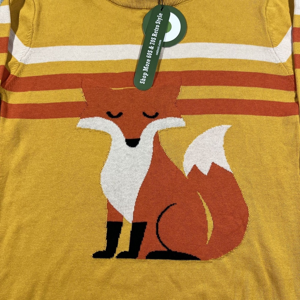 OXKNIT Sweater Womens Large Fox Graphic 60s 70s Retro Crewneck Knit New - Picture 2 of 11